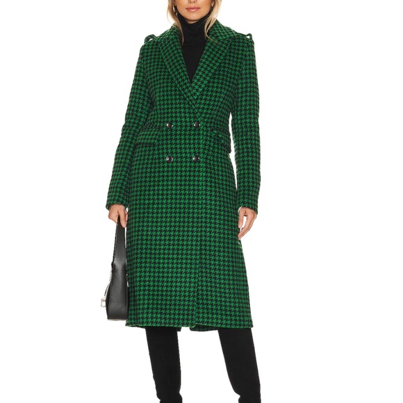 Ena Pelly x RJ ◡̈ Green + Navy Plaid Wool Tailored Houndstooth Coat NWT US2 - Picture 3 of 15